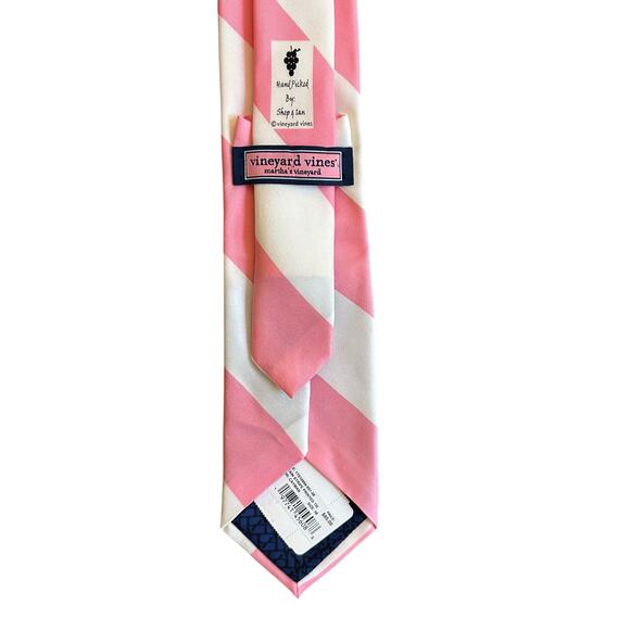 VINEYARD VINES Men’s Silk Tie Pink White‎ Striped Whale Logo Necktie - Picture 4 of 6